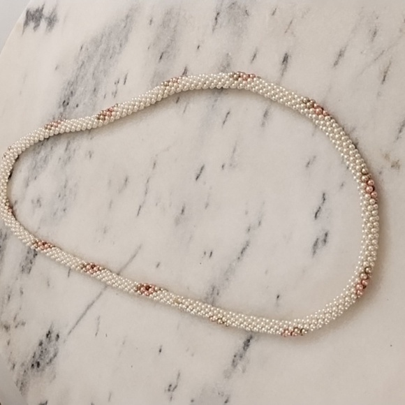 Seed Pearls Stranded into a Pastel Floral Design, Thick Round Chain of Pearls - Picture 3 of 8